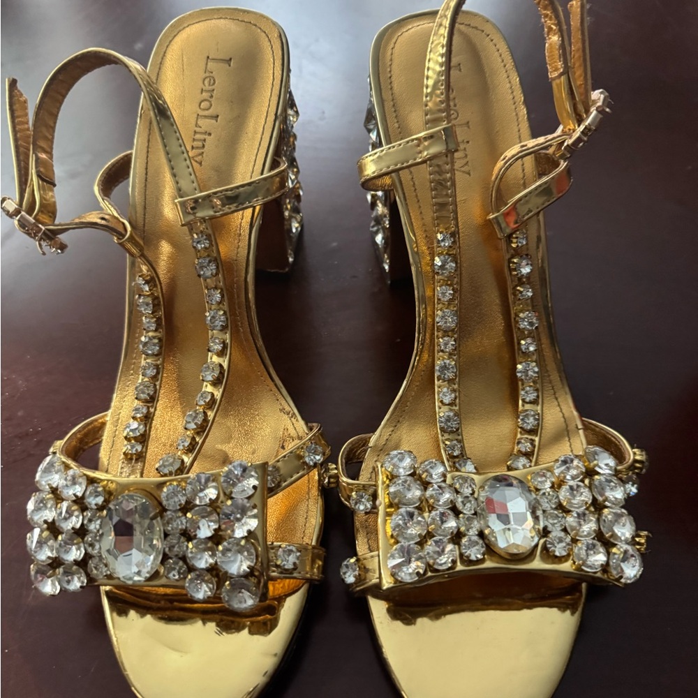 Gold Crystal Embellished Heels